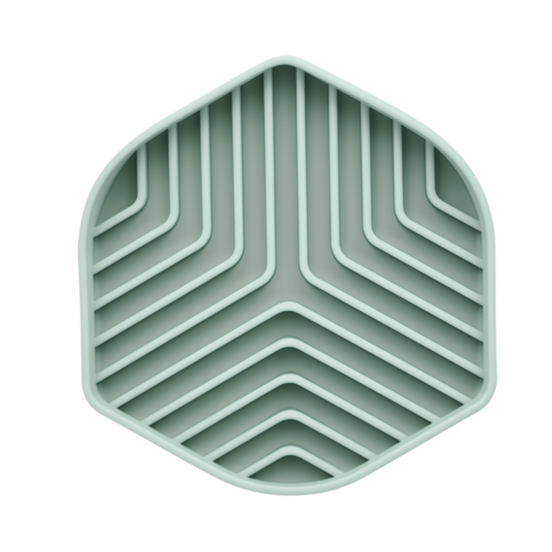 Hexagonal green tray with zigzag pattern on a white background