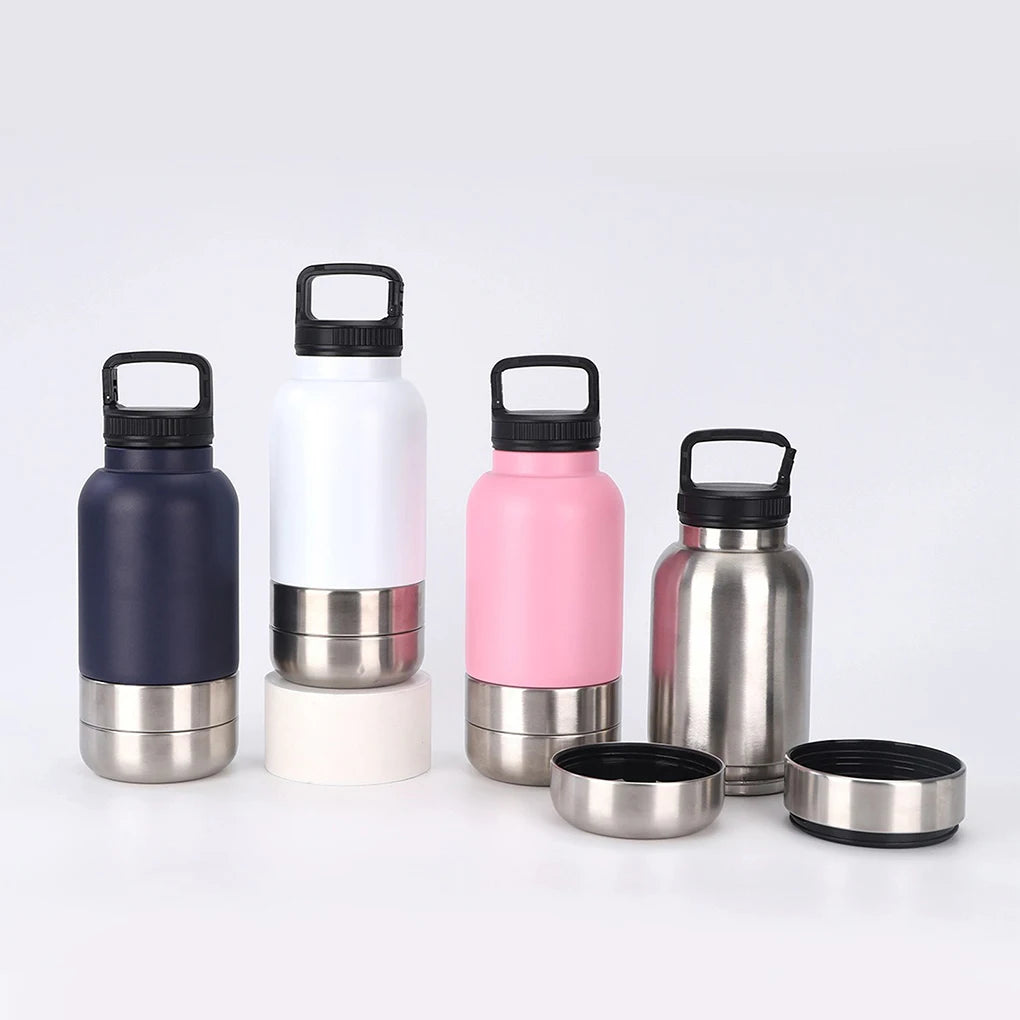 Set of insulated water bottles with various colors on a white background